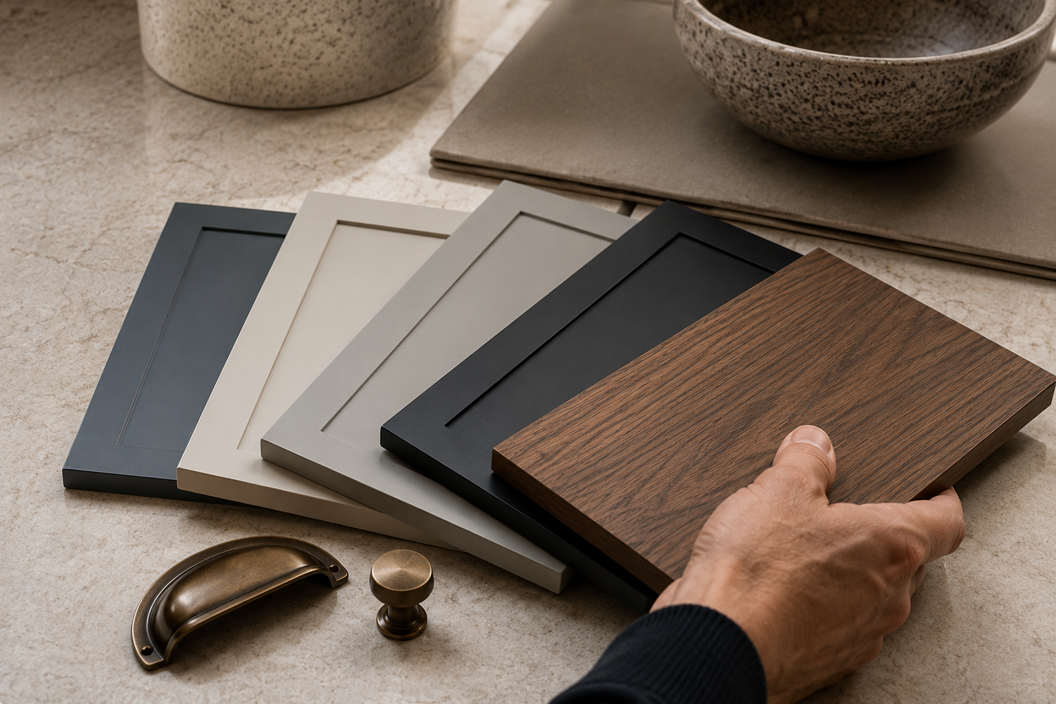 Close-up of bespoke kitchen cabinet finish and door detail