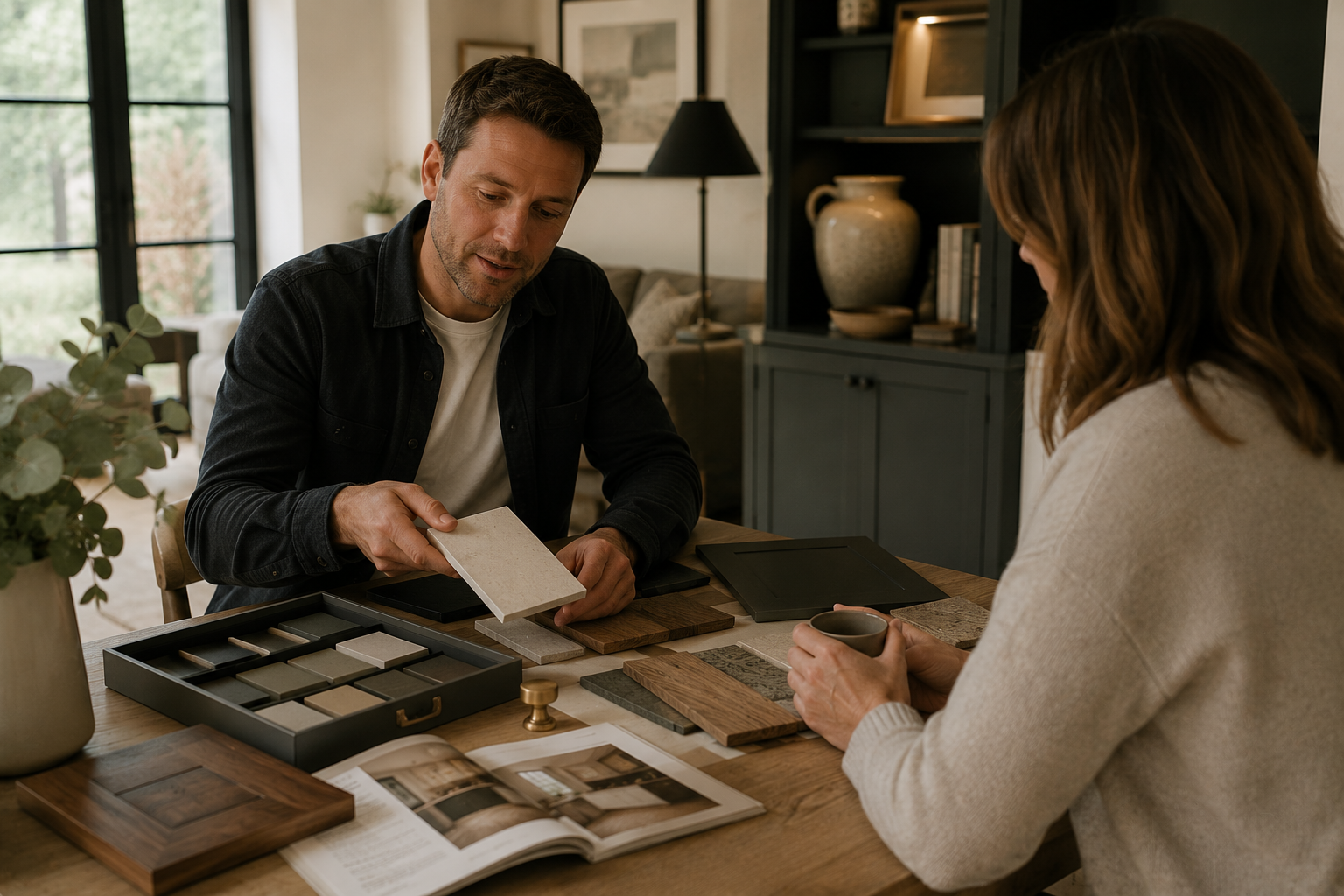 Personal kitchen design consultation with material samples
